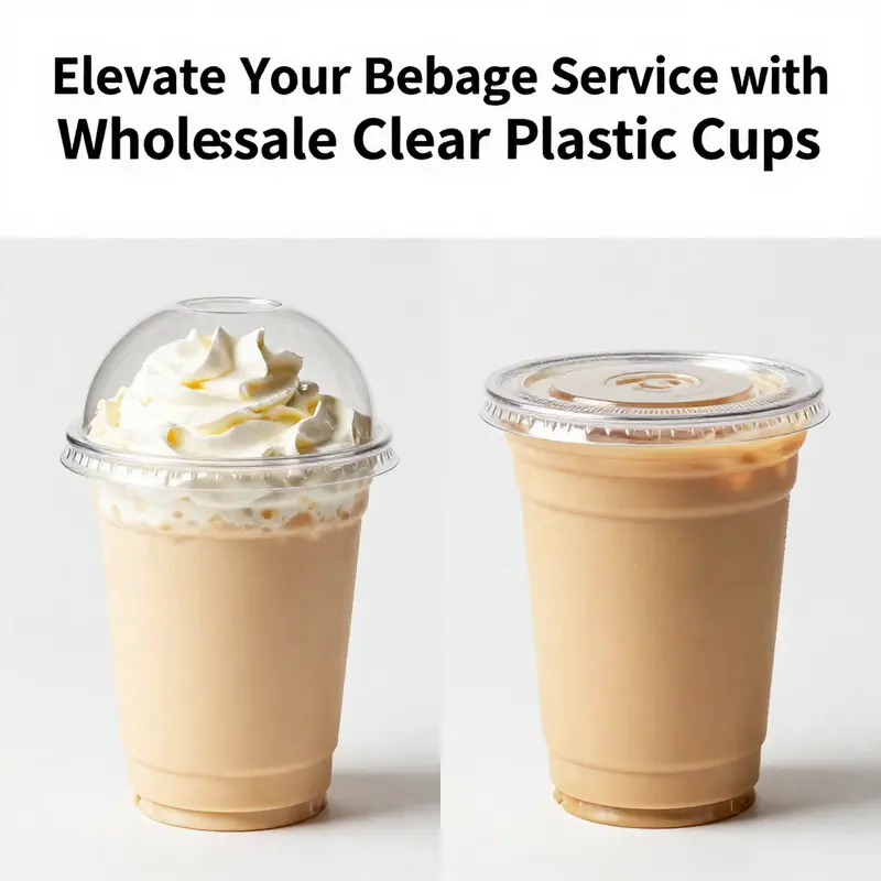 A variety of clear plastic cups demonstrating different sizes and material clarity, essential for beverage service.