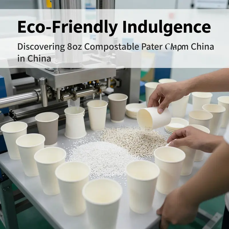 Aesthetic display of 8oz compostable paper cups ready for service.