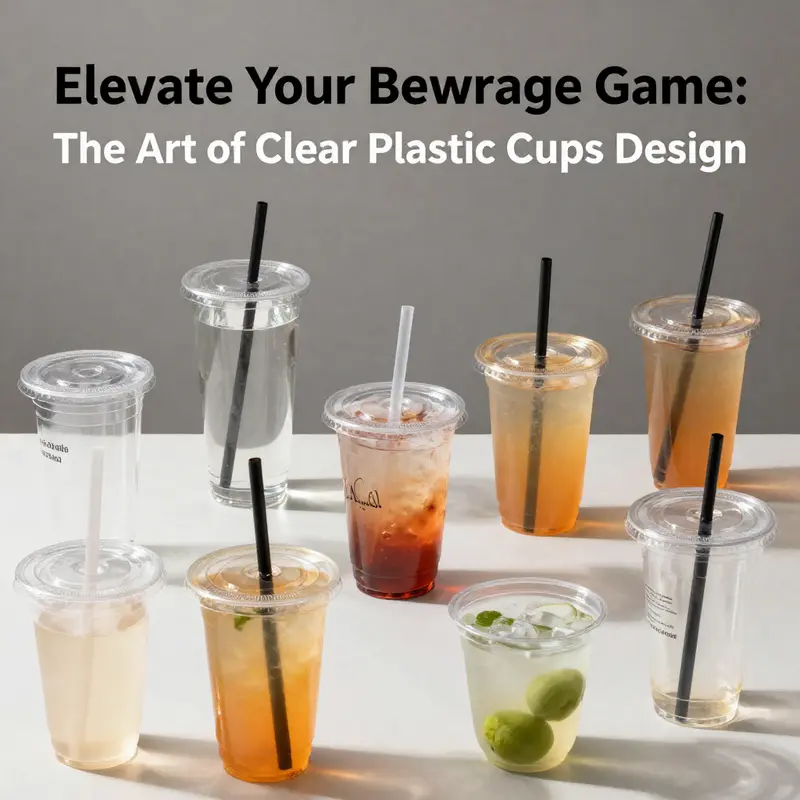 A diverse collection of clear plastic cups highlighting their functional design elements.