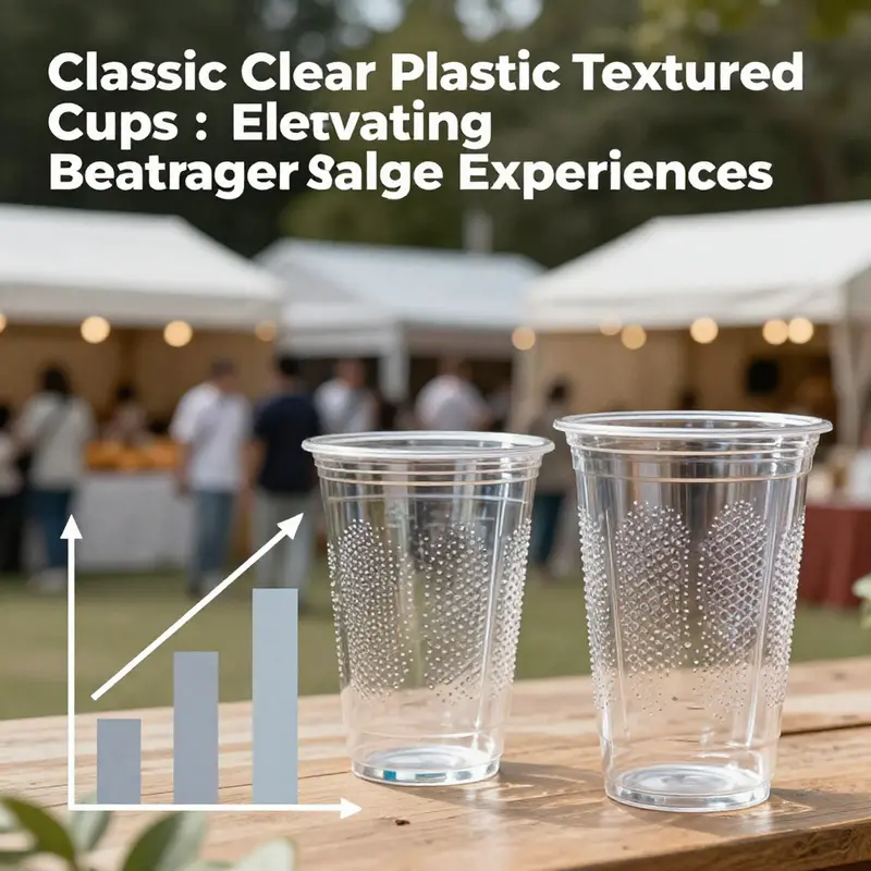 Classic clear plastic textured cups featured at an outdoor event with colorful beverages.