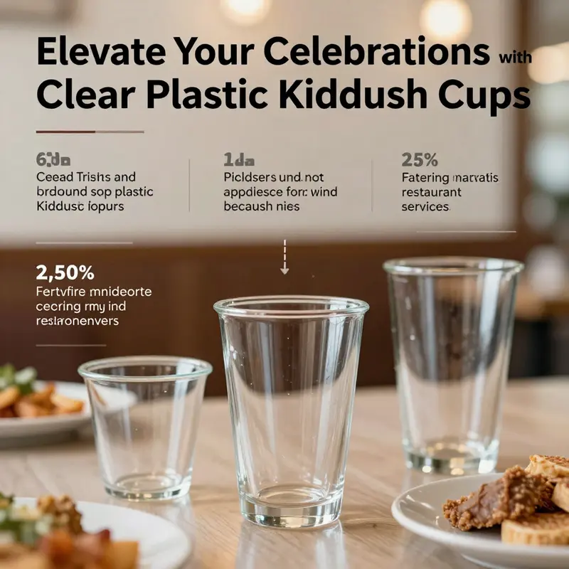 Elegant design of clear plastic Kiddush cups, emphasizing their transparency and material safety.