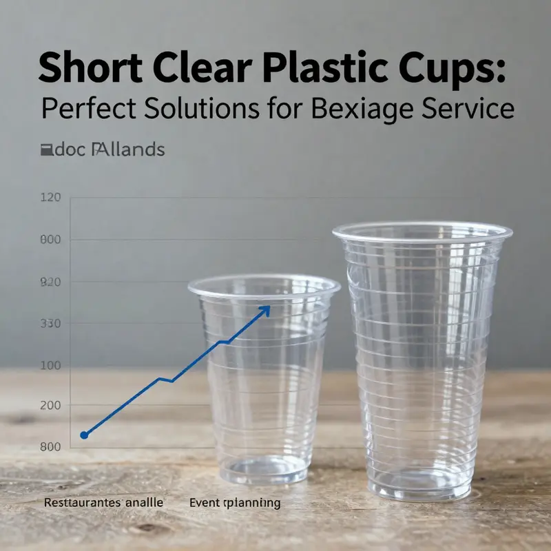 Short clear plastic cups highlighted with various beverages for diverse occasions.