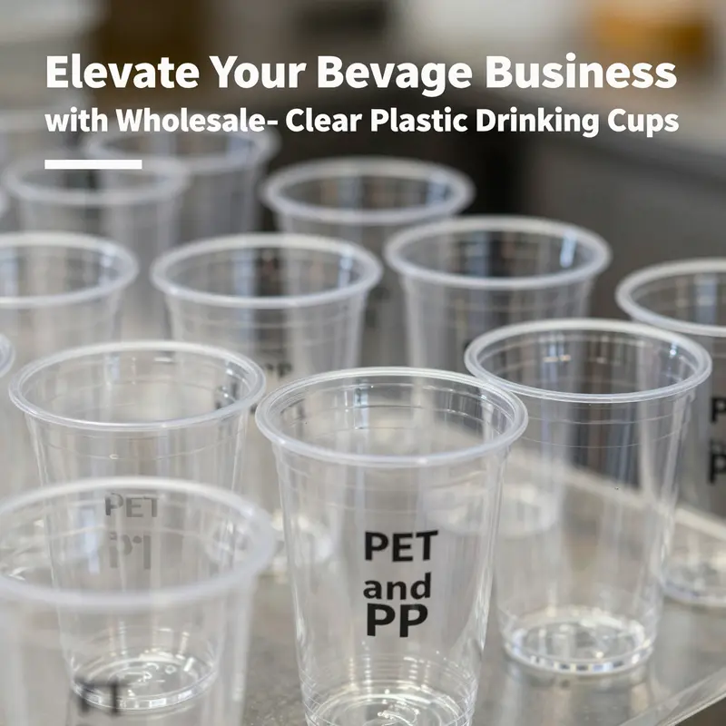 Showcasing the variety of customization available in clear plastic drinking cups for branding.