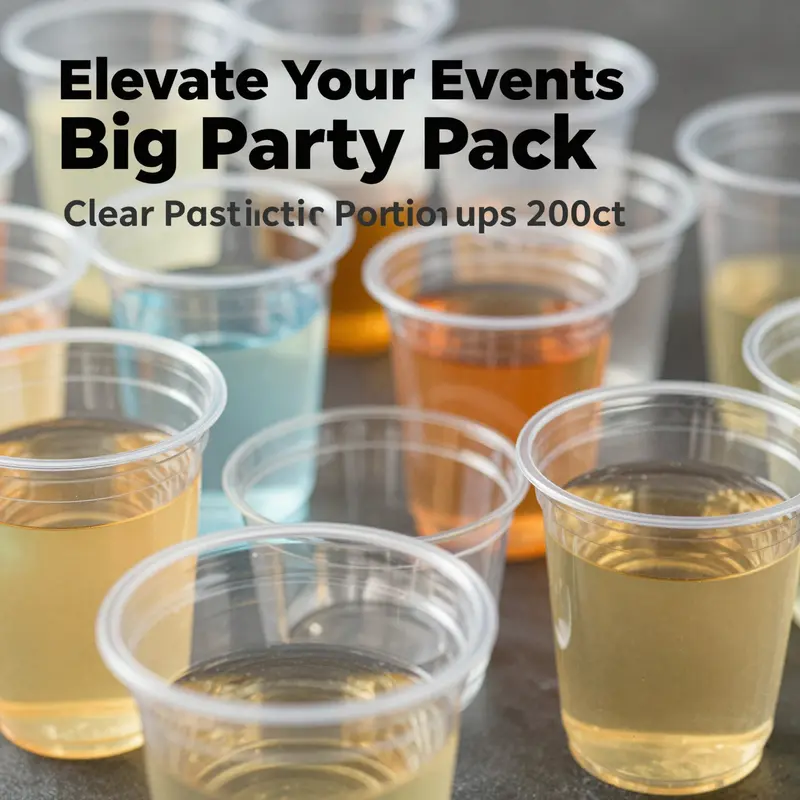 Big Party Pack Clear Plastic Portion Cups arranged to highlight packaging efficiency.