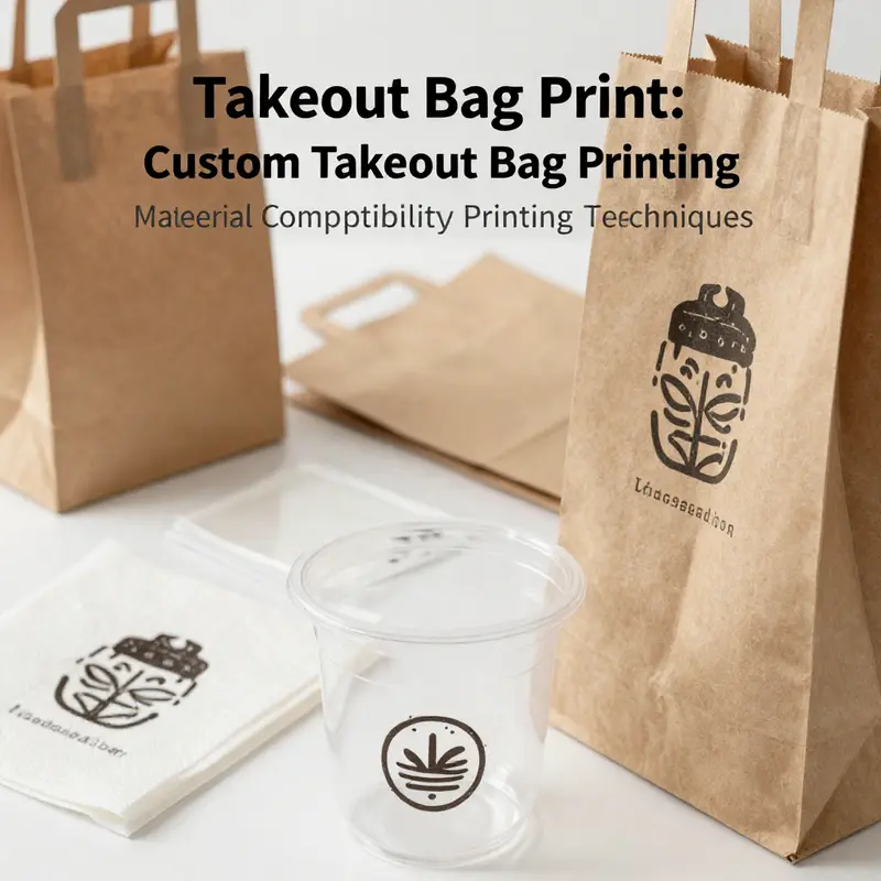 A showcase of custom printed takeout bags illustrating various printing techniques available for businesses.