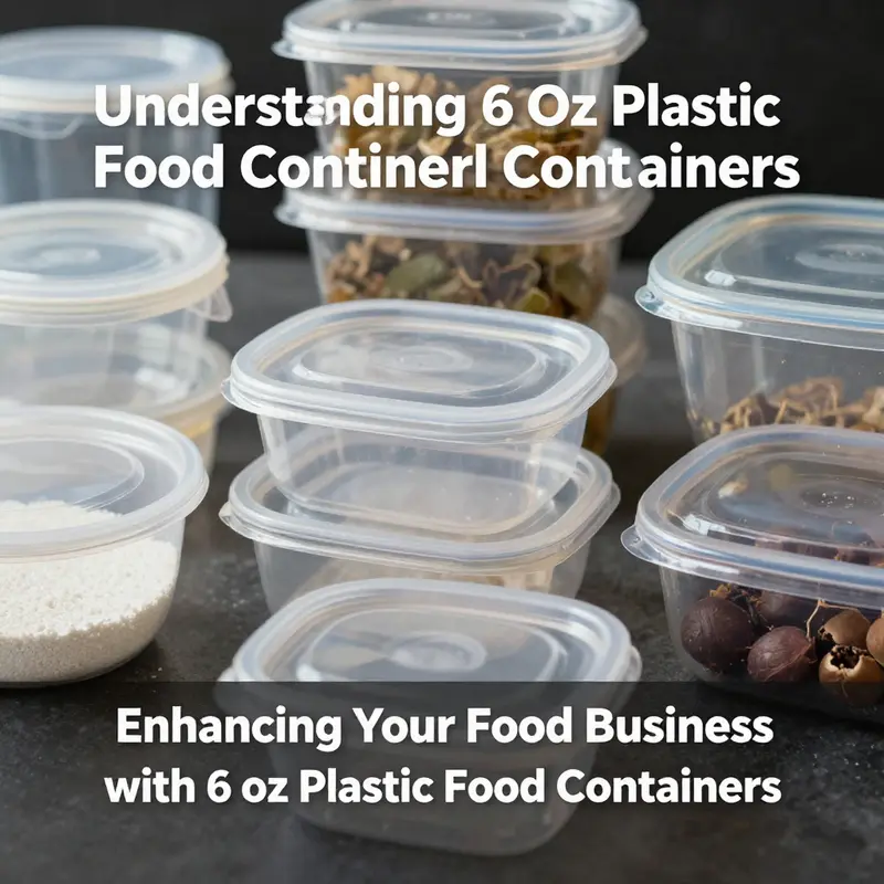 Different types of 6 oz plastic food containers highlighting material composition.