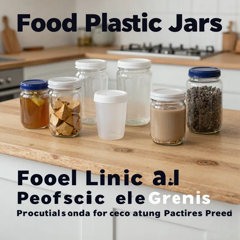 Different types of food plastic jars highlighting materials like PET, PP, and HDPE.