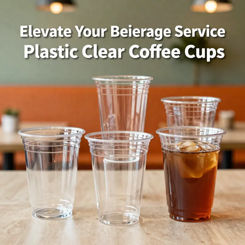Variety of clear coffee cups showcasing polypropylene and polyethylene materials.