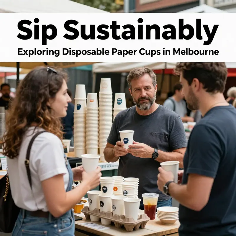 A showcase of various disposable paper cups tailored for hot and cold beverages in Melbourne’s cafés.