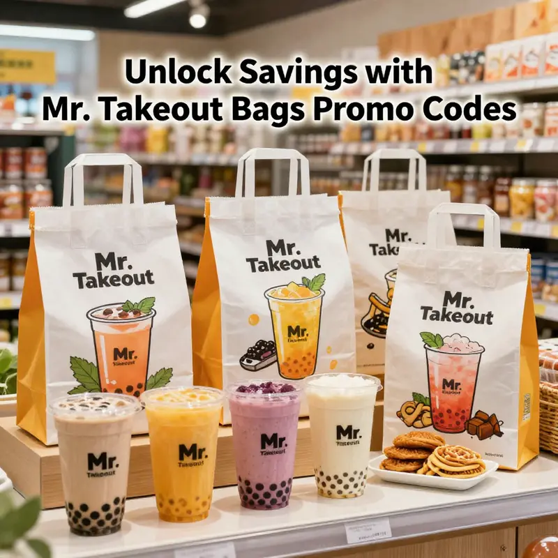 A vibrant showcase of Mr. Takeout Bags options for beverage shops and restaurants.