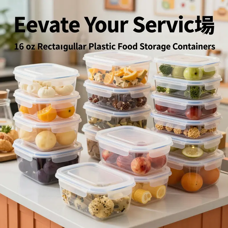 Showcasing a 16 oz rectangular food storage container that emphasizes its safety and sealing features.
