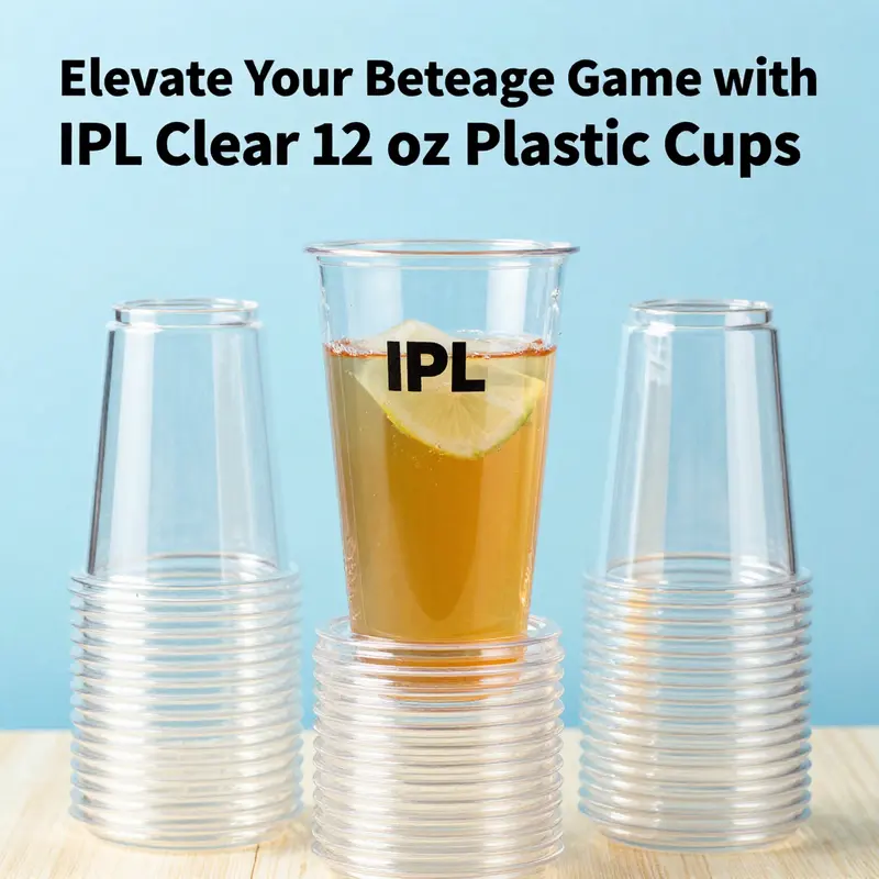 Premium quality IPL Clear 12 oz Plastic Cups, perfect for a variety of beverages.