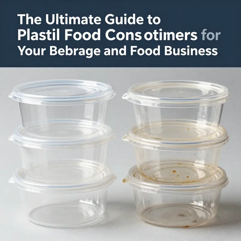 Diverse plastic food containers displaying different shapes, sizes, and materials available for foodservice applications.