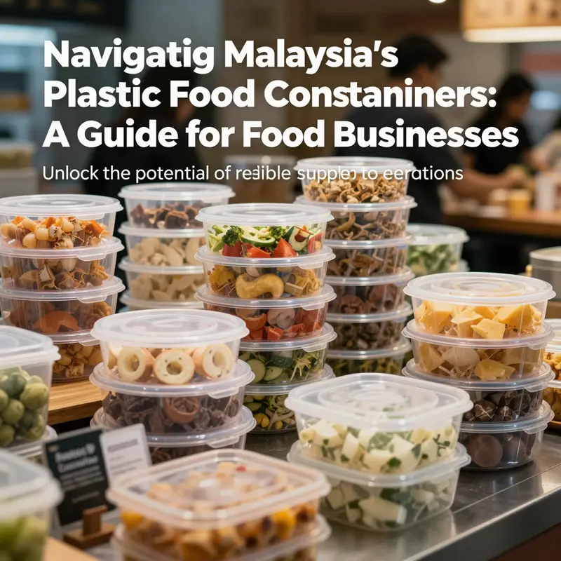 An assortment of plastic food containers displayed in a restaurant to showcase their application in the food service sector.