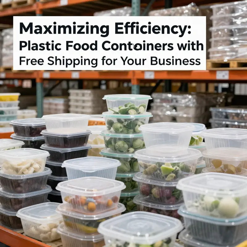 An overview of a warehouse showcasing the variety of plastic food containers available with free shipping in the USA.