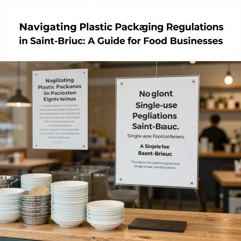 A restaurant in Saint-Brieuc highlighting the new regulations on plastic food packaging, emphasizing a shift towards eco-friendly options.