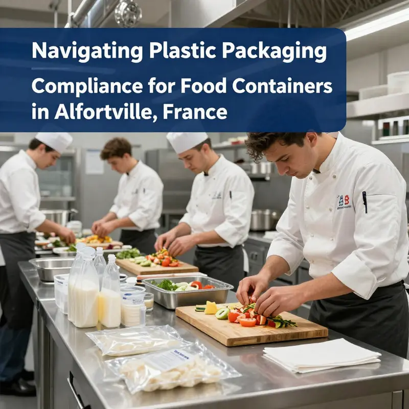 Chefs ensuring compliance with food packaging regulations in Alfortville.