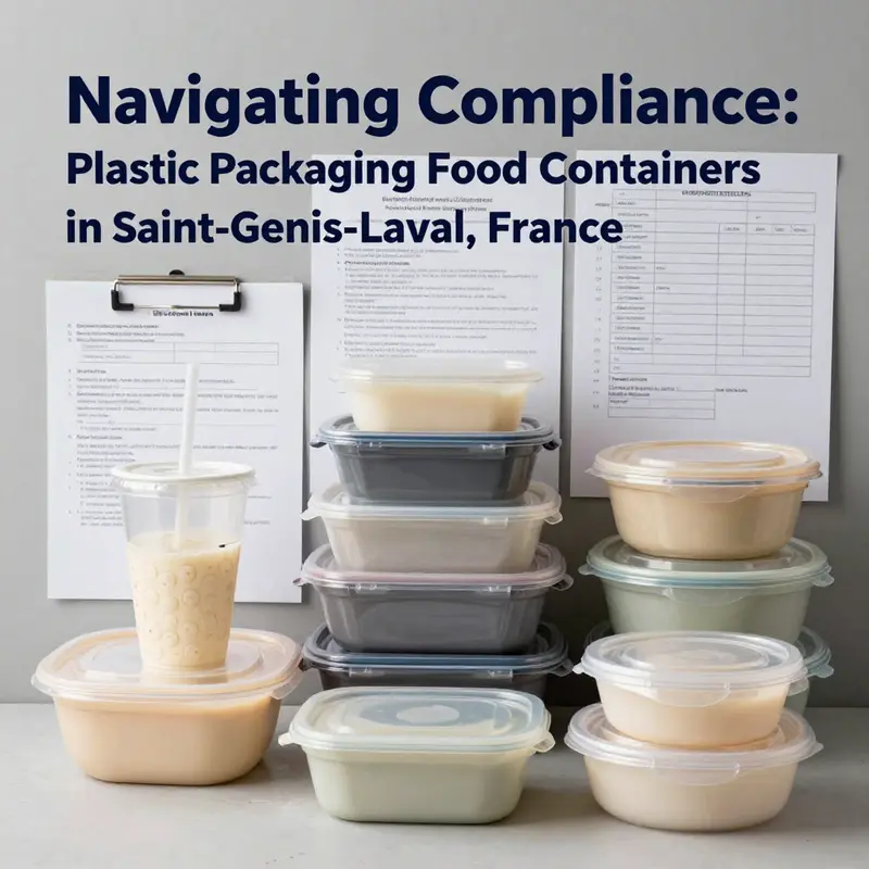 A representative assortment of plastic food containers essential for compliance in Saint-Genis-Laval.