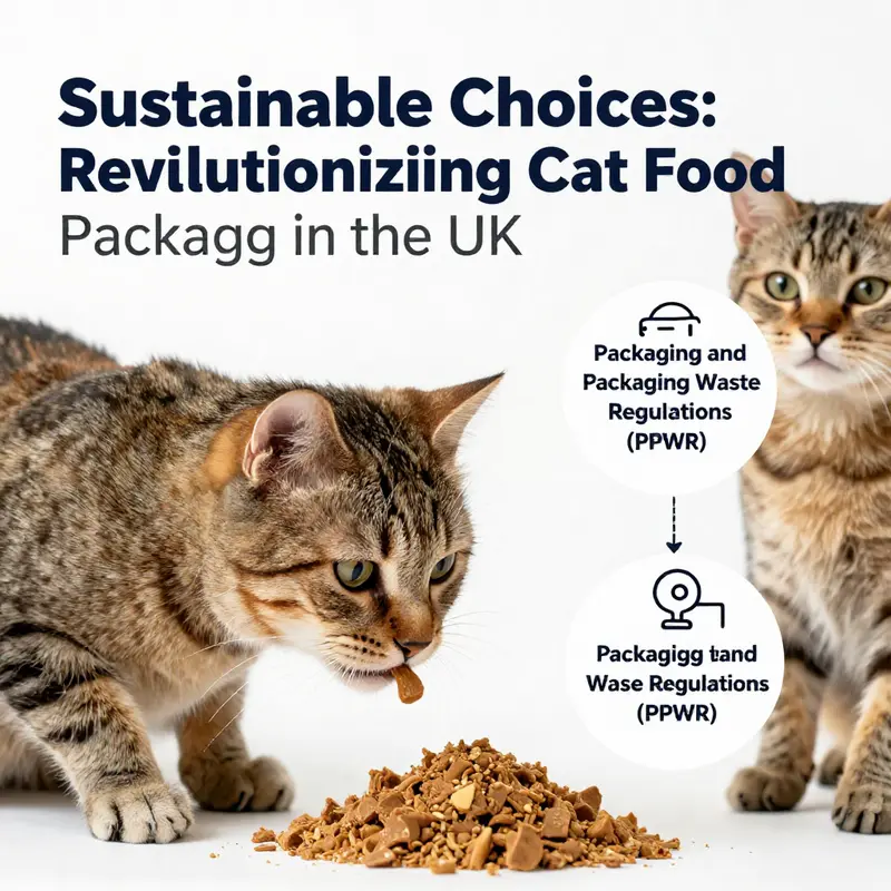 A showcase of innovative, eco-friendly materials for cat food packaging.