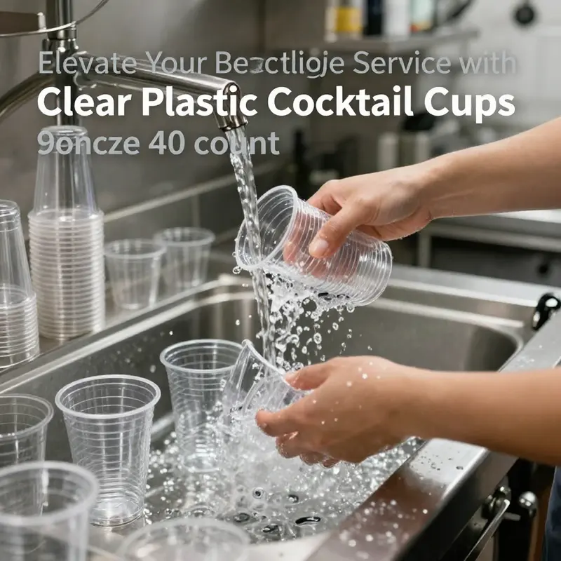 A display of 9 oz clear plastic cocktail cups highlighting their elegance and usability.