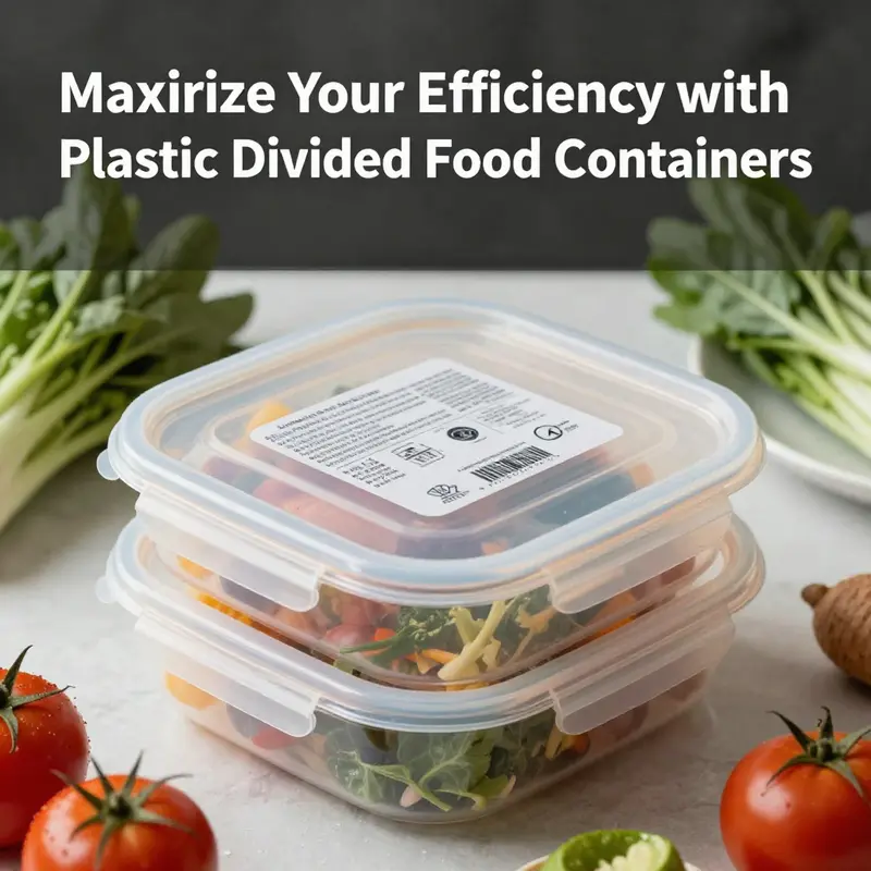 Showcasing the smart design of plastic divided food containers with multiple compartments for organized storage.
