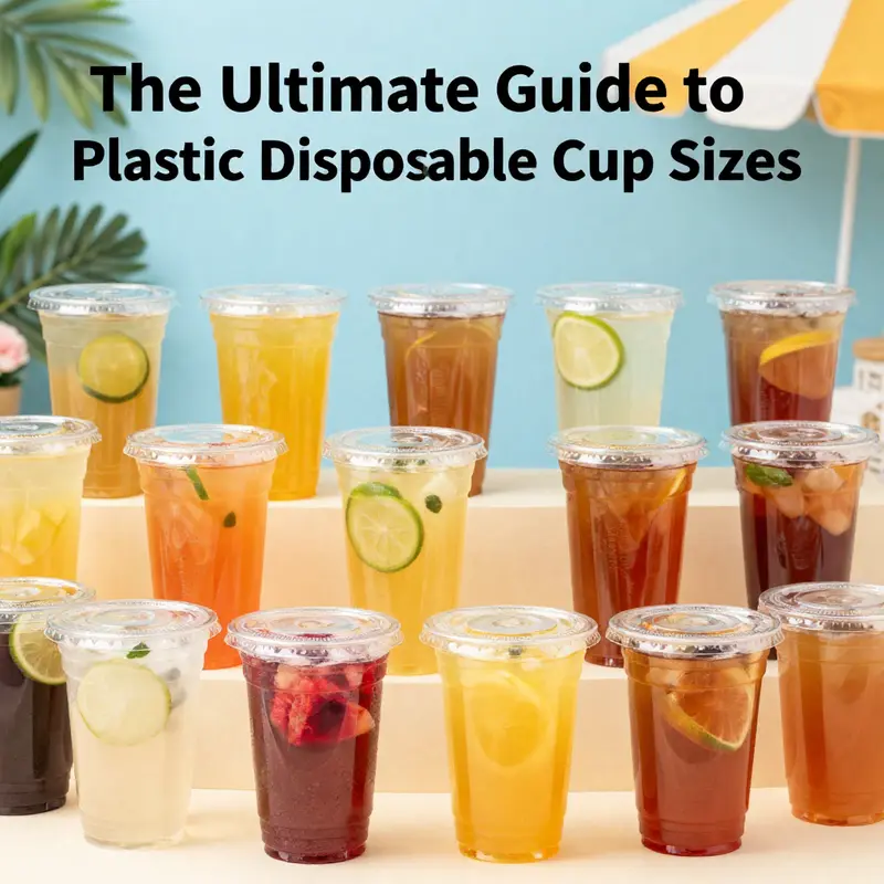 A variety of small plastic cups featuring refreshing drinks for various small servings.