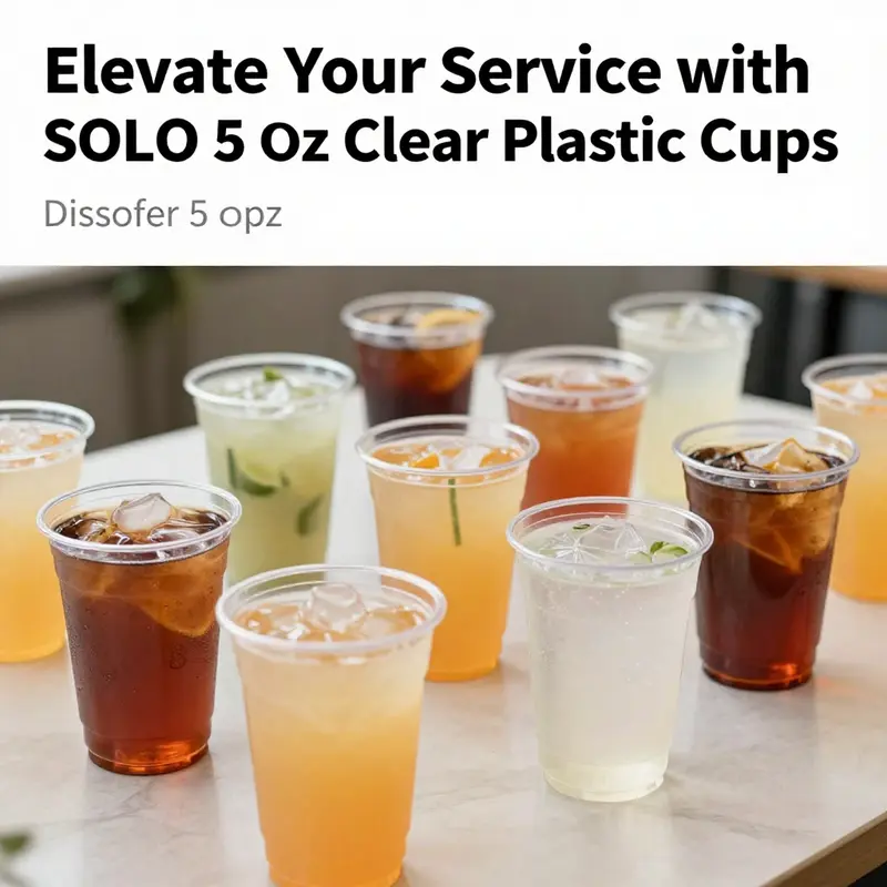 Colorful beverages served in SOLO 5 oz clear plastic cups on an elegantly arranged table.