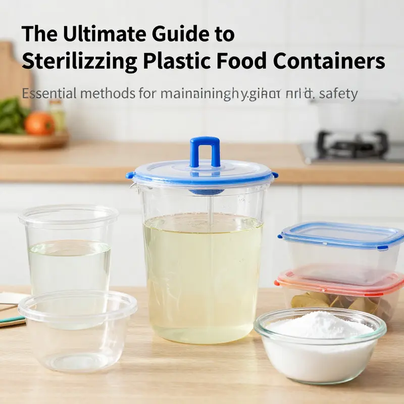 A collage of sterilization methods for plastic food containers, highlighting best practices in a clean kitchen environment.