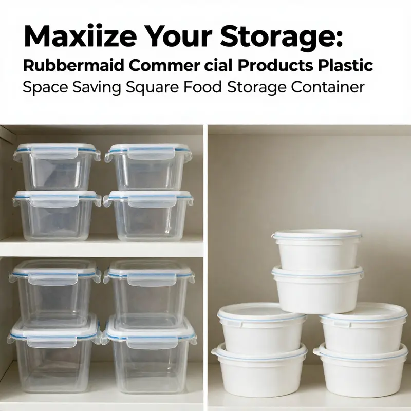 Rubbermaid’s square food storage containers efficiently organize ingredients in a vibrant kitchen setting.