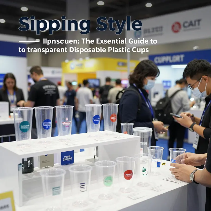 A variety of transparent disposable plastic cups made from different materials, ideal for various beverage services.