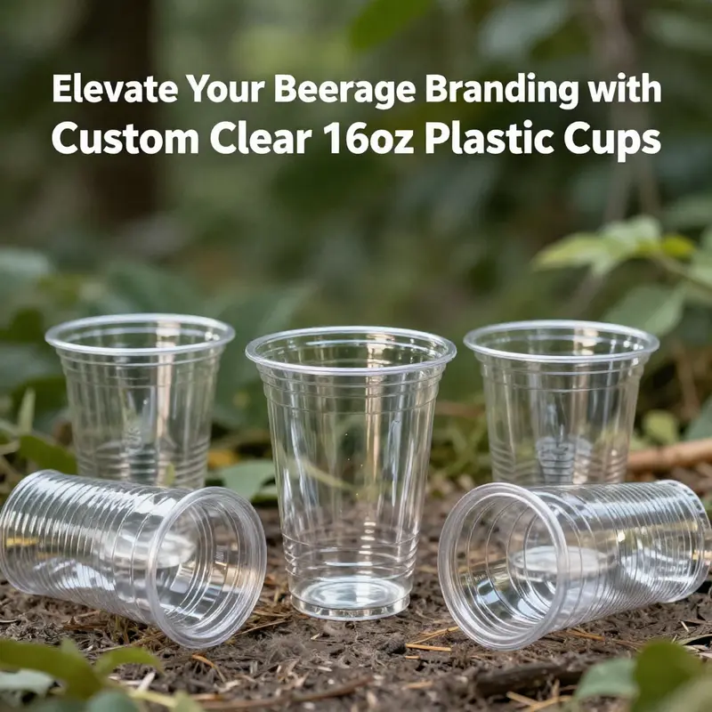 Showcasing diverse customization options for clear 16oz plastic cups.