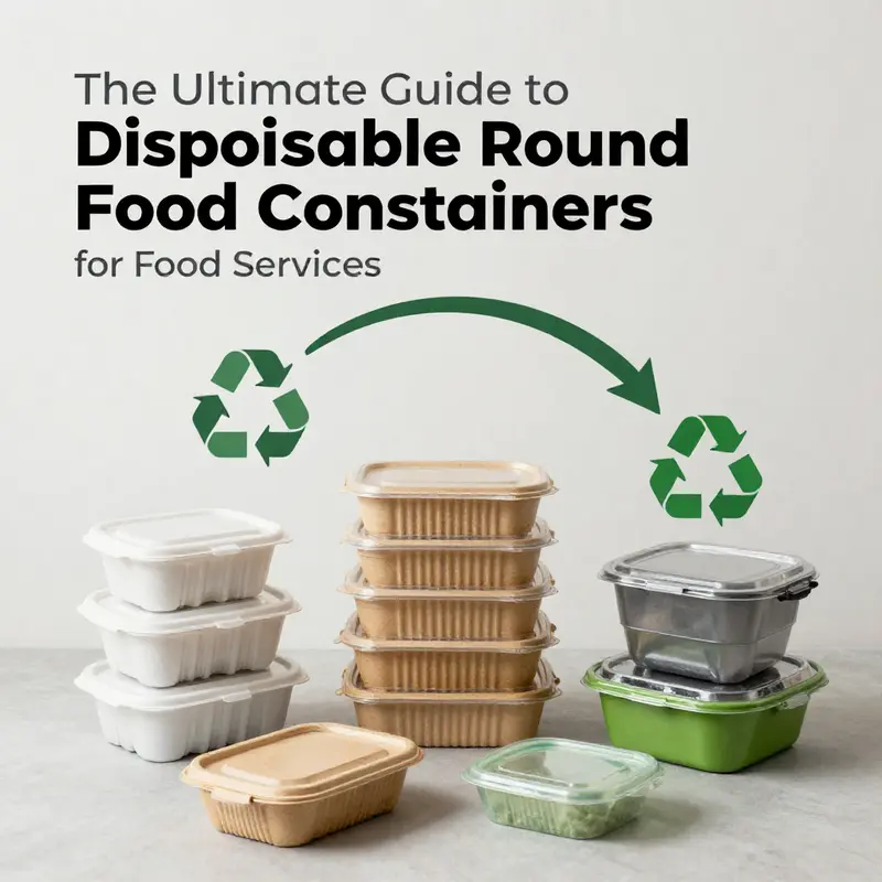 An assortment of disposable round food containers made from different materials, showcasing their versatility.