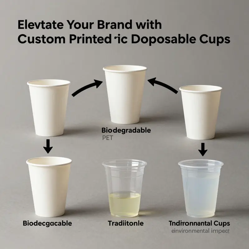 Different materials used in custom printed disposable cups, highlighting their unique features.
