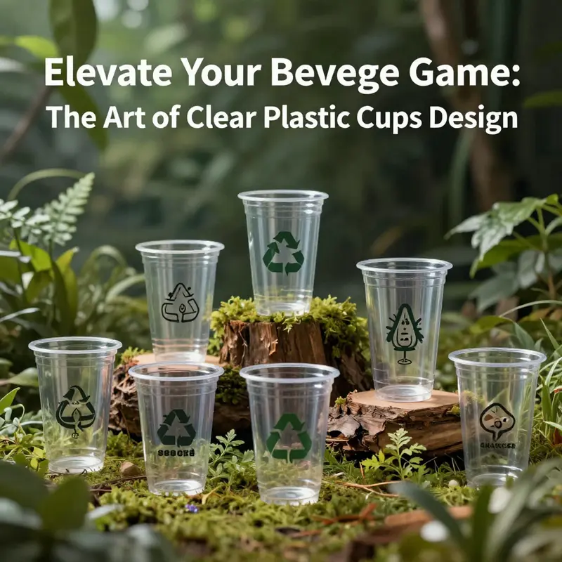 A diverse collection of clear plastic cups highlighting their functional design elements.