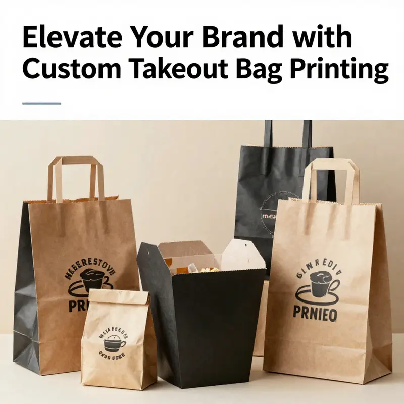 Diverse takeout bags highlighting various design and printing options integrated in food service branding.