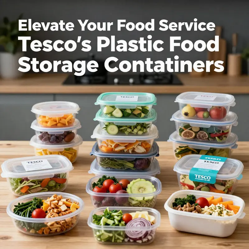 An array of Tesco plastic food storage containers, perfect for diverse food storage needs.