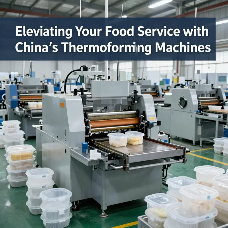 A modern factory in China producing a variety of thermoforming machines for food container manufacturing.