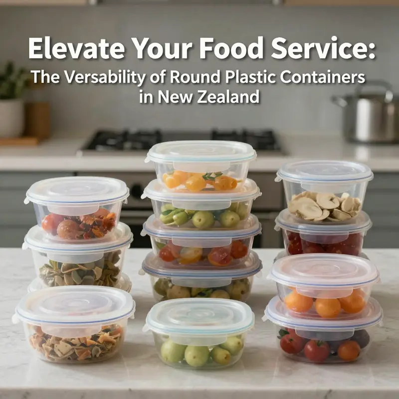 A vibrant market scene showcasing the popularity of round plastic food containers in New Zealand.