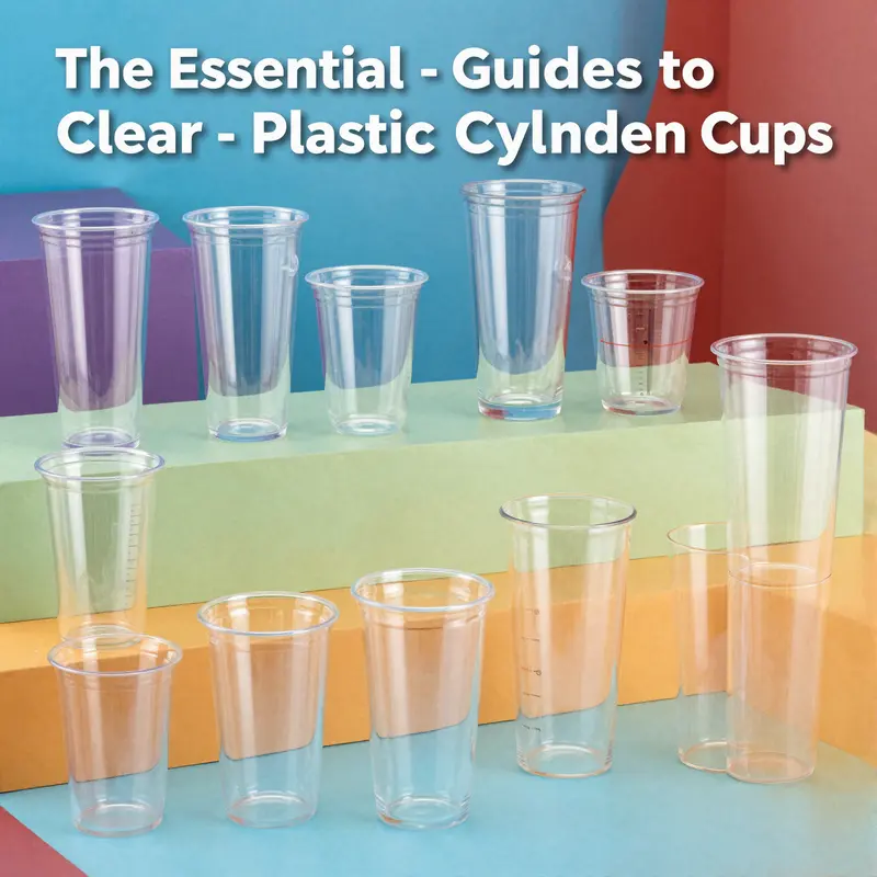 A variety of clear plastic cylinder cups showcasing different types and materials.
