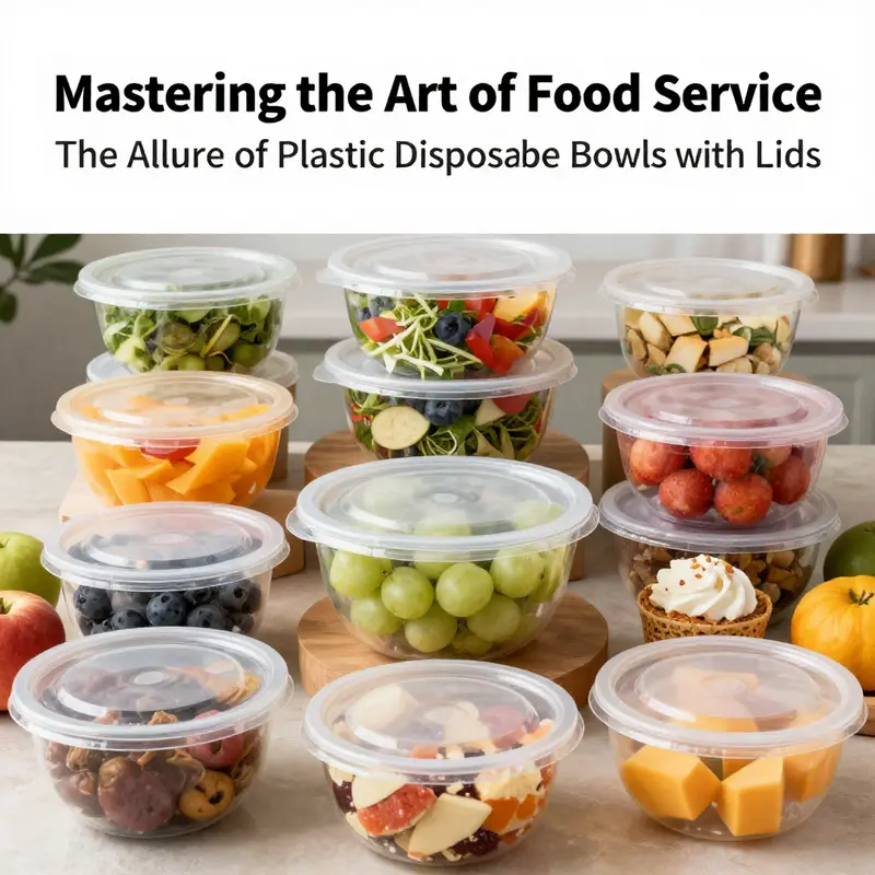 Diverse plastic disposable bowls with lids, perfect for any food service scenario.