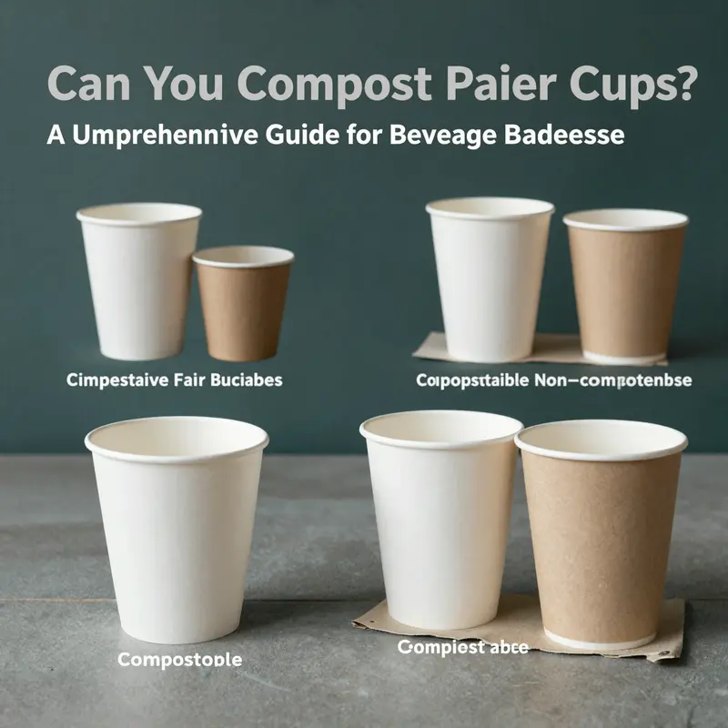 This infographic outlines the materials used in paper cups and their compostability status.