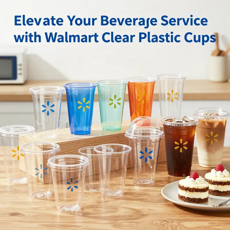 A selection of Walmart clear plastic cups showcases their versatility for different beverage and food applications.