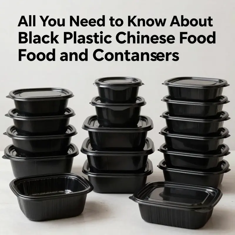 A diverse range of black plastic Chinese food containers highlighting their versatility in catering and takeout.