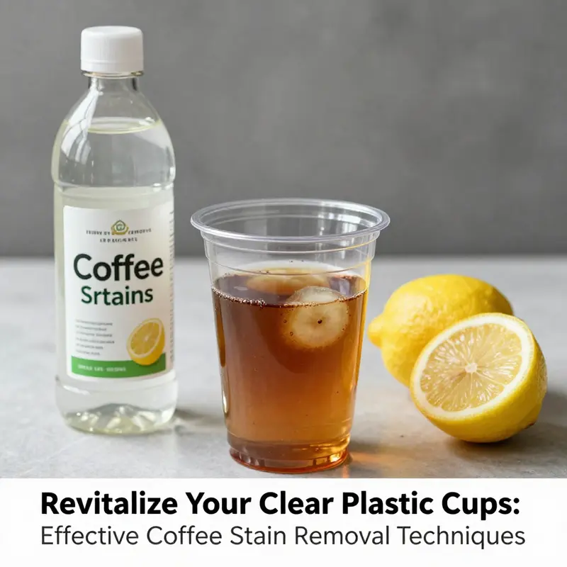 Using baking soda to effectively remove coffee stains from a clear plastic cup.