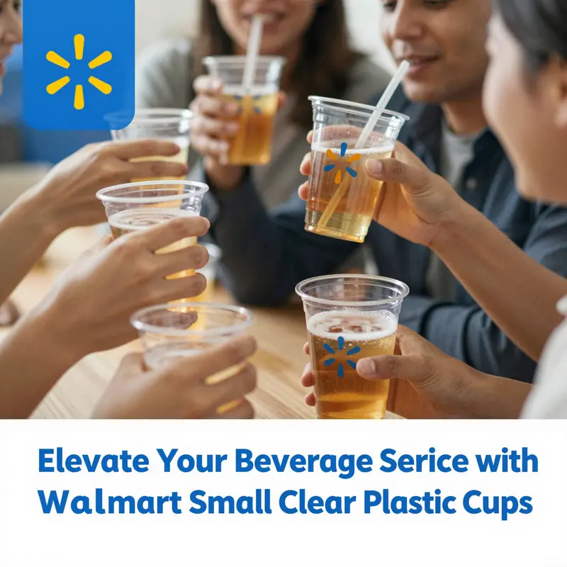 Product overview of Walmart’s Small Clear Plastic Cups highlighting features and specifications.