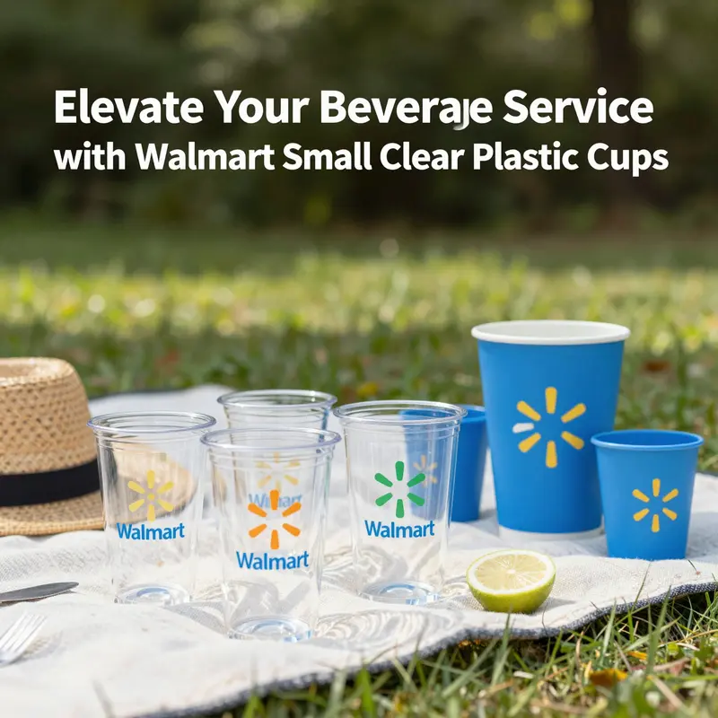Product overview of Walmart’s Small Clear Plastic Cups highlighting features and specifications.
