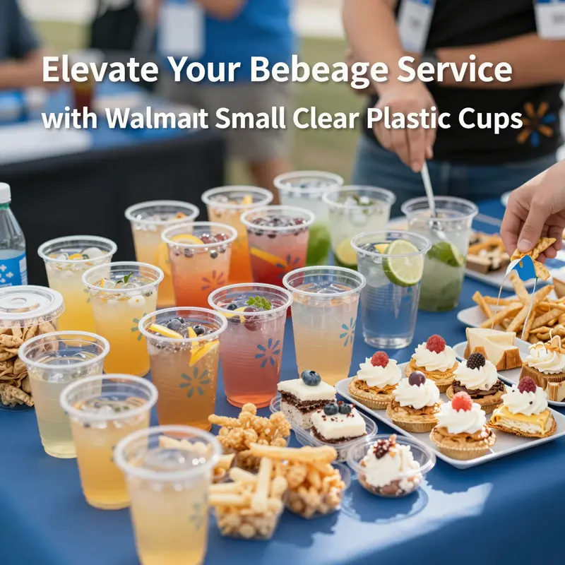 Product overview of Walmart’s Small Clear Plastic Cups highlighting features and specifications.