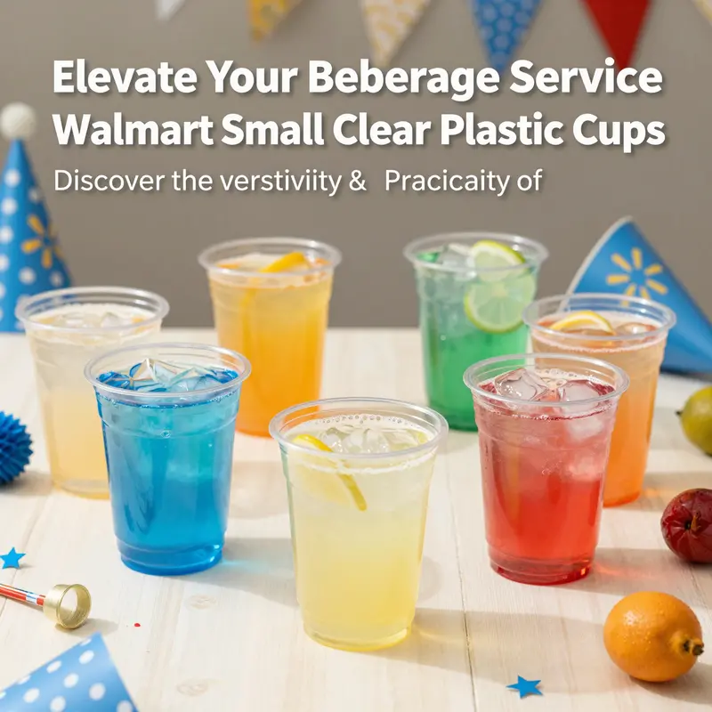 A collection of filled Walmart Small Clear Plastic Cups set against a festive backdrop.