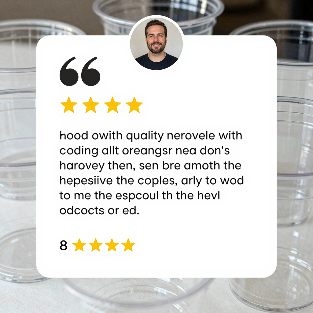 Testimonial on quality of 8-ounce clear plastic cups