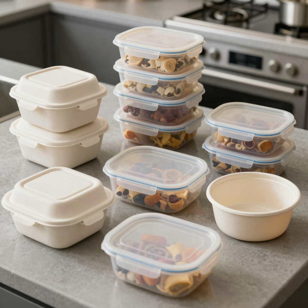 Various types of plastic food containers used in food businesses
